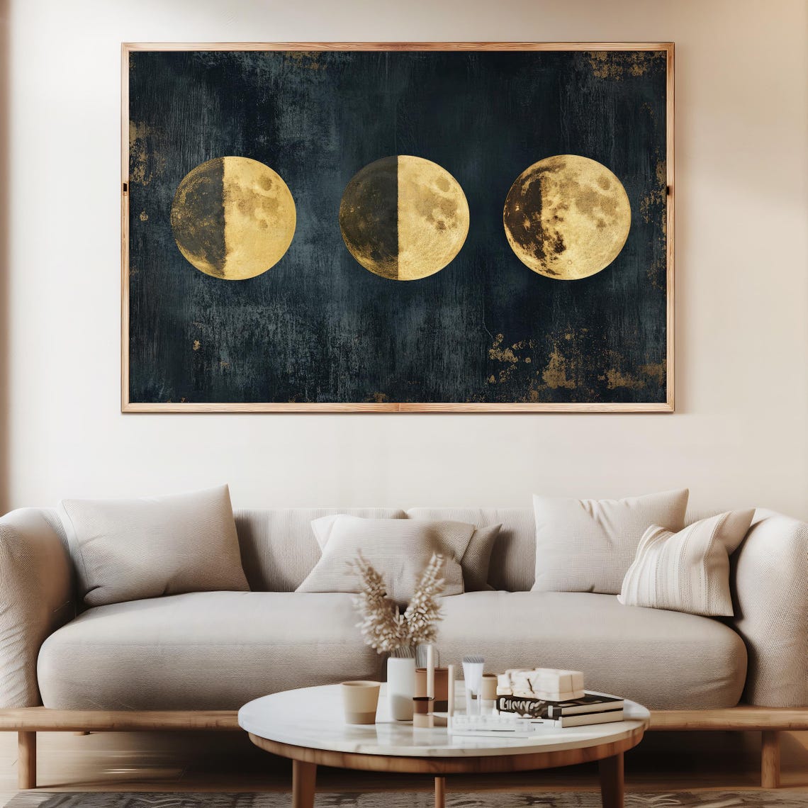 Gold Foil Moon Phases Print Set Minimalist Celestial Wall Art Modern Lunar Decor Dark Textured Background Home Decor - Image 8