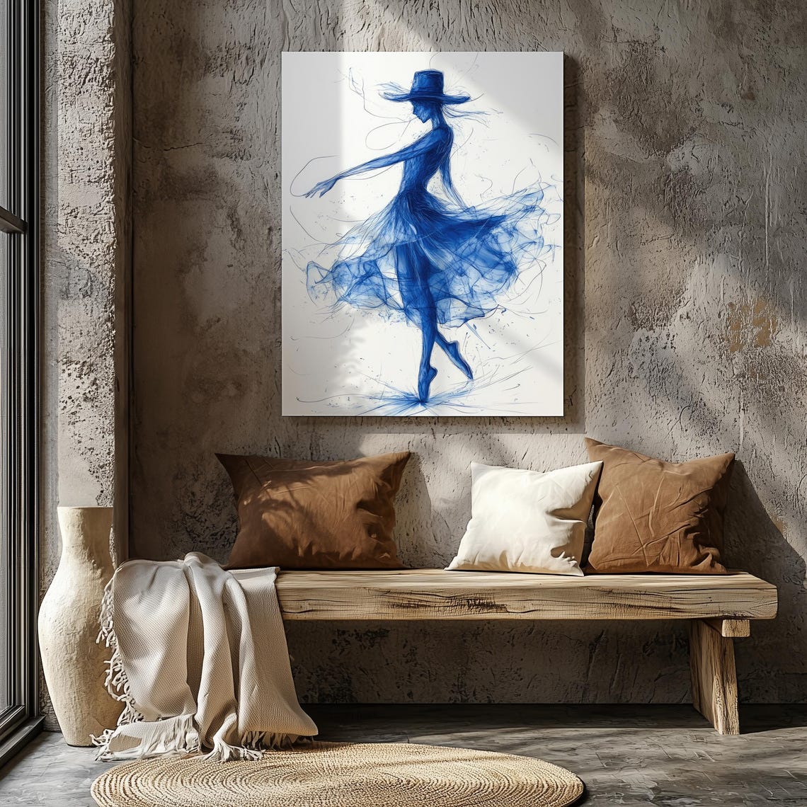 Elegant Dancer Line Art Monochromatic Blue Illustration Capturing Grace Movement In Simplified Forms Wall Art Art - Image 8