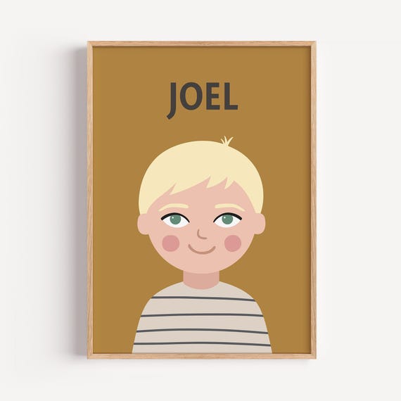 Personalized Portrait Boy Blonde Hair Illustration Wall Art Poster For Kids Nursery Playroom Birthday Gift