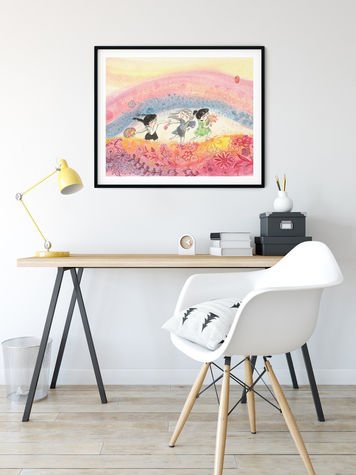 Chinese Ink Painting Flowers and Girls Art Print - Image 2