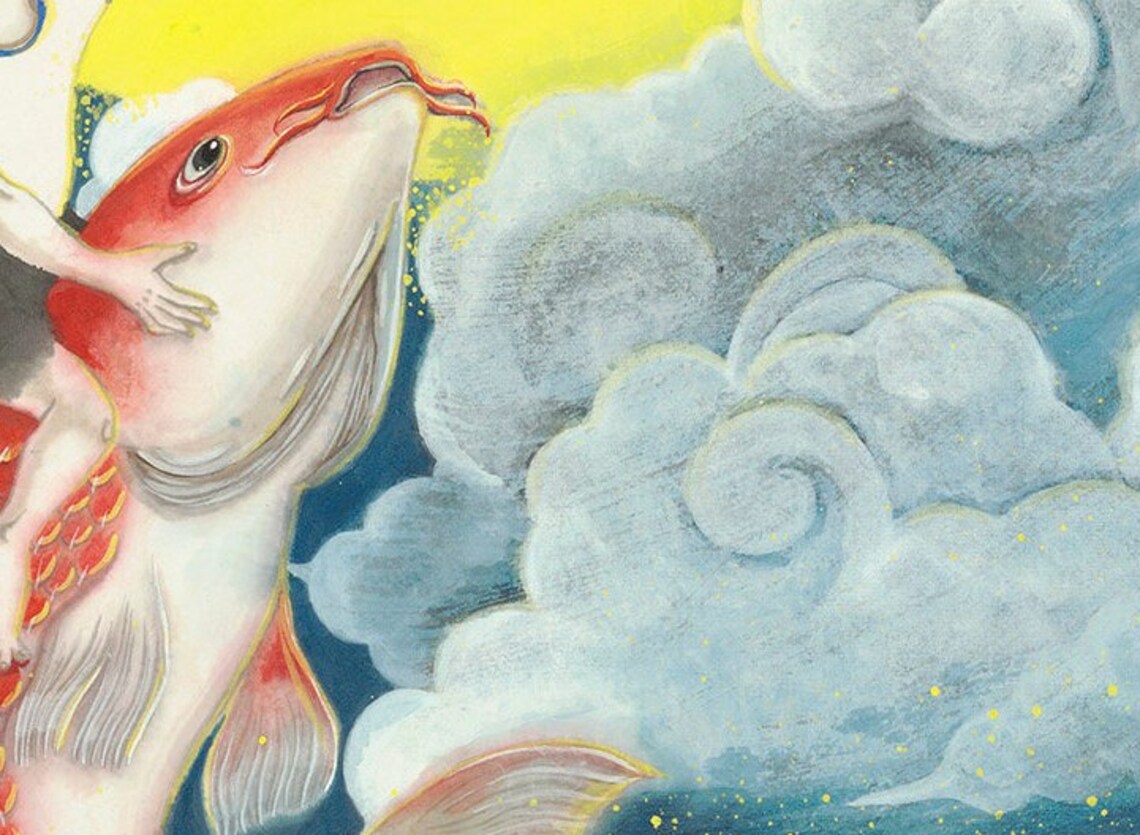 Boy and Koi Fish Chinese Ink Nursery Art Print - Image 3