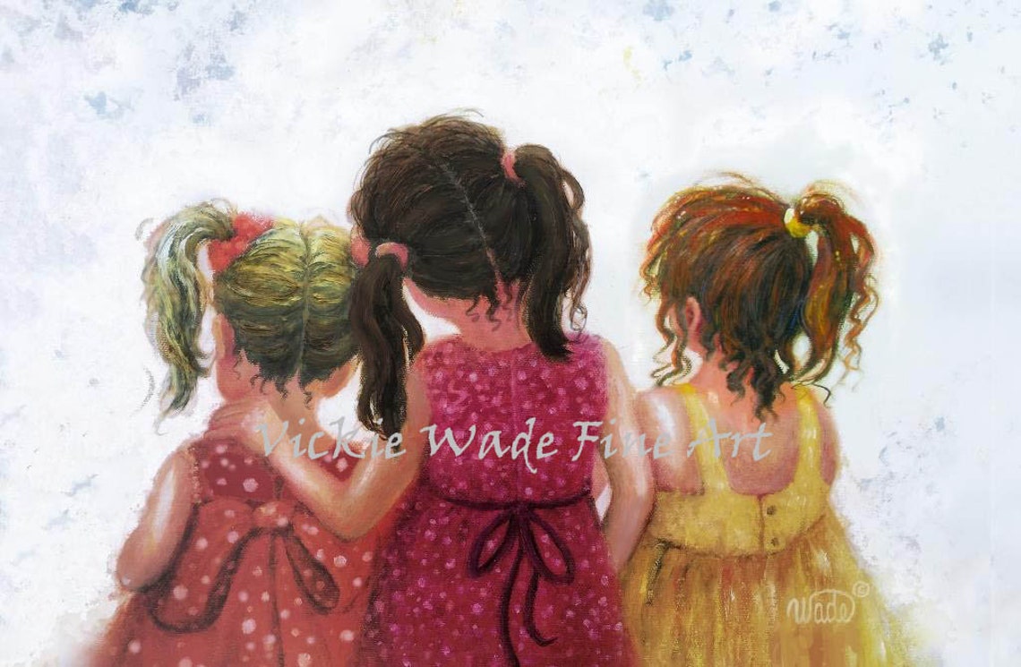 Three Sisters Standing Together with Their Backs Turned Poster