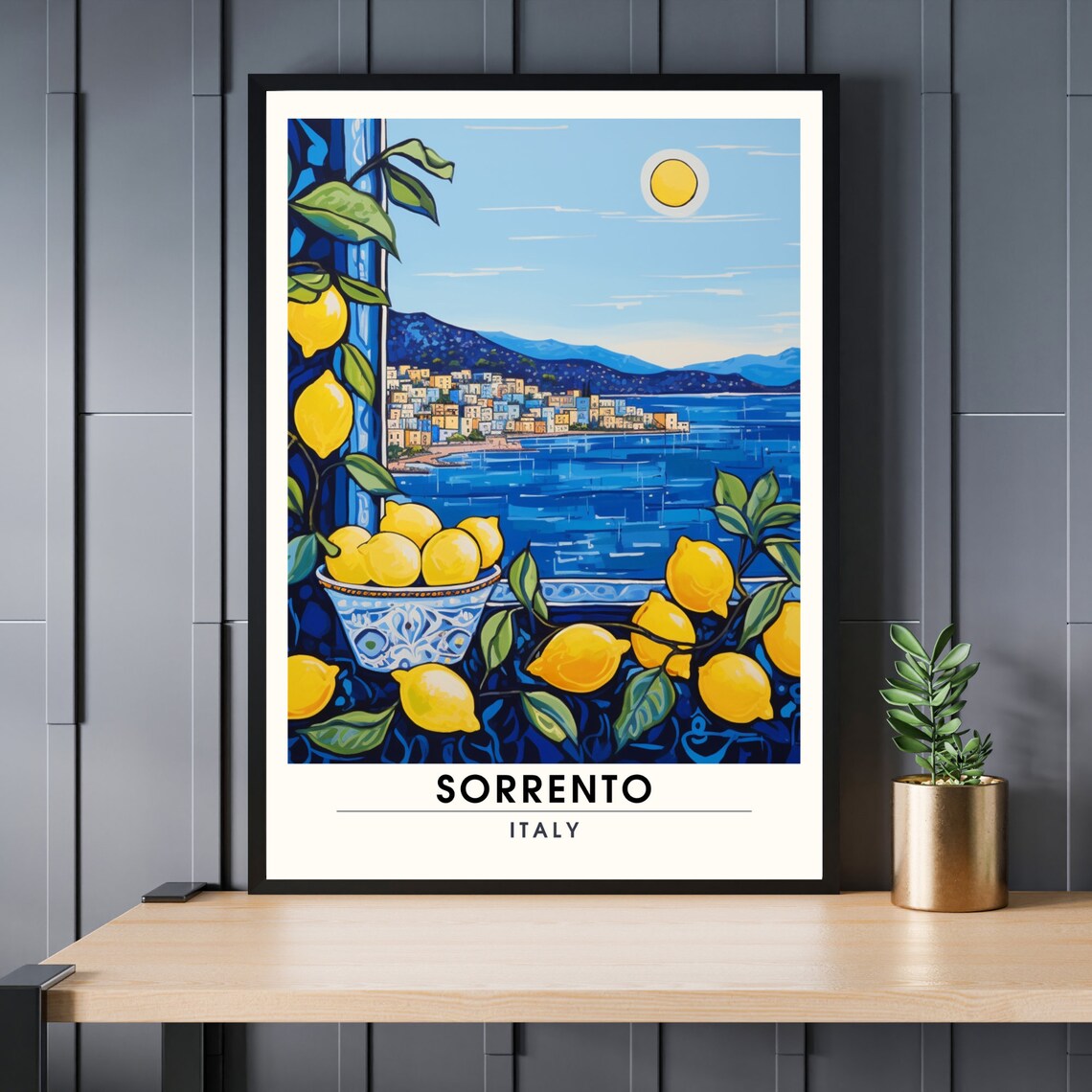 Sorrento Italy Amalfi Coast Lemons Sunny Seaside Vintage Travel Poster