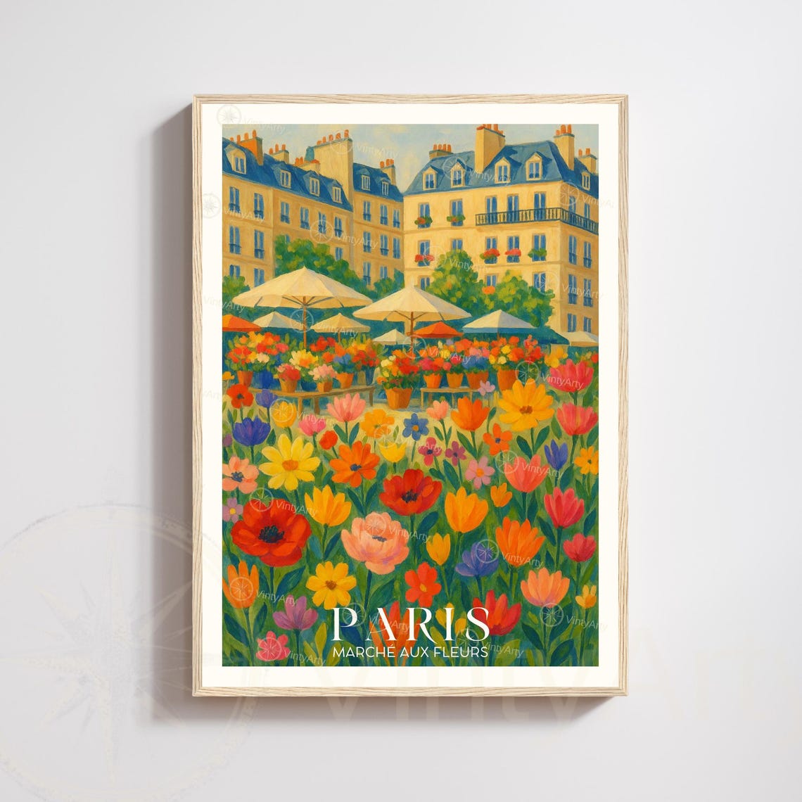 Paris Flower Market Marche aux Fleurs Poster with Colorful Blooms