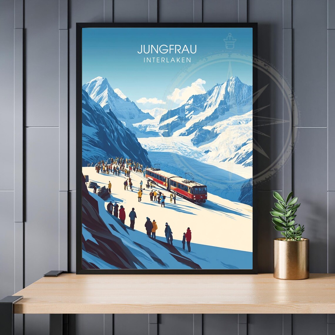 Jungfrau Interlaken Red Train Glacier Peak Switzerland Travel Poster