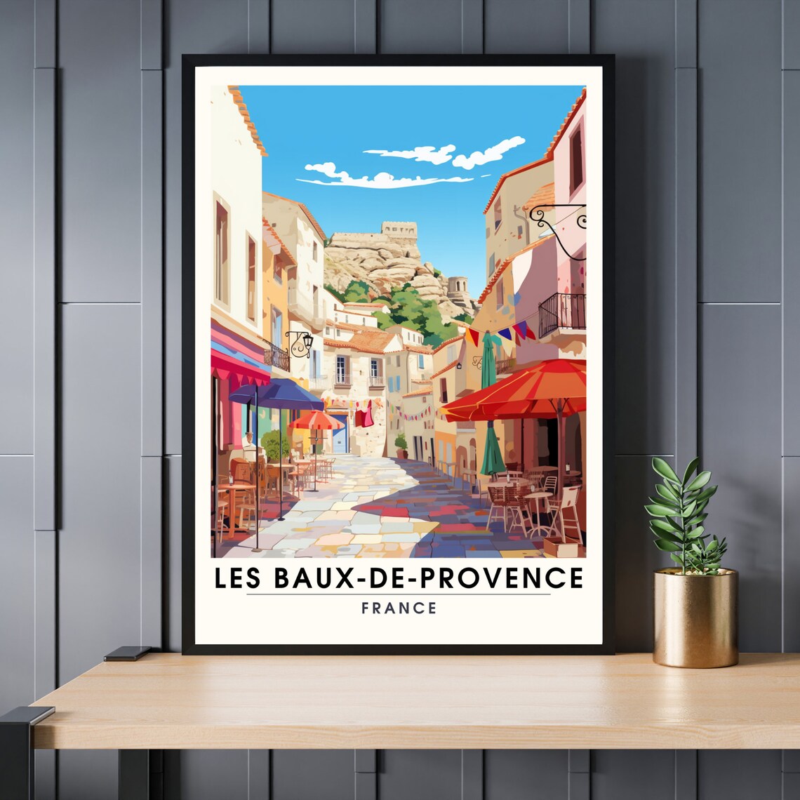 Les Baux de Provence France Travel Poster Village Street Castle Hill