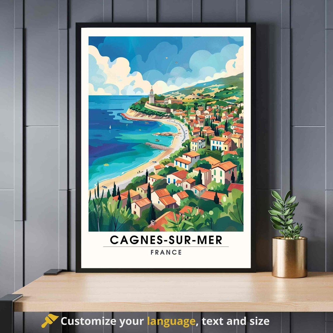 Cagnes sur Mer France Turquoise Bay Church Hill Beach Riviera Poster