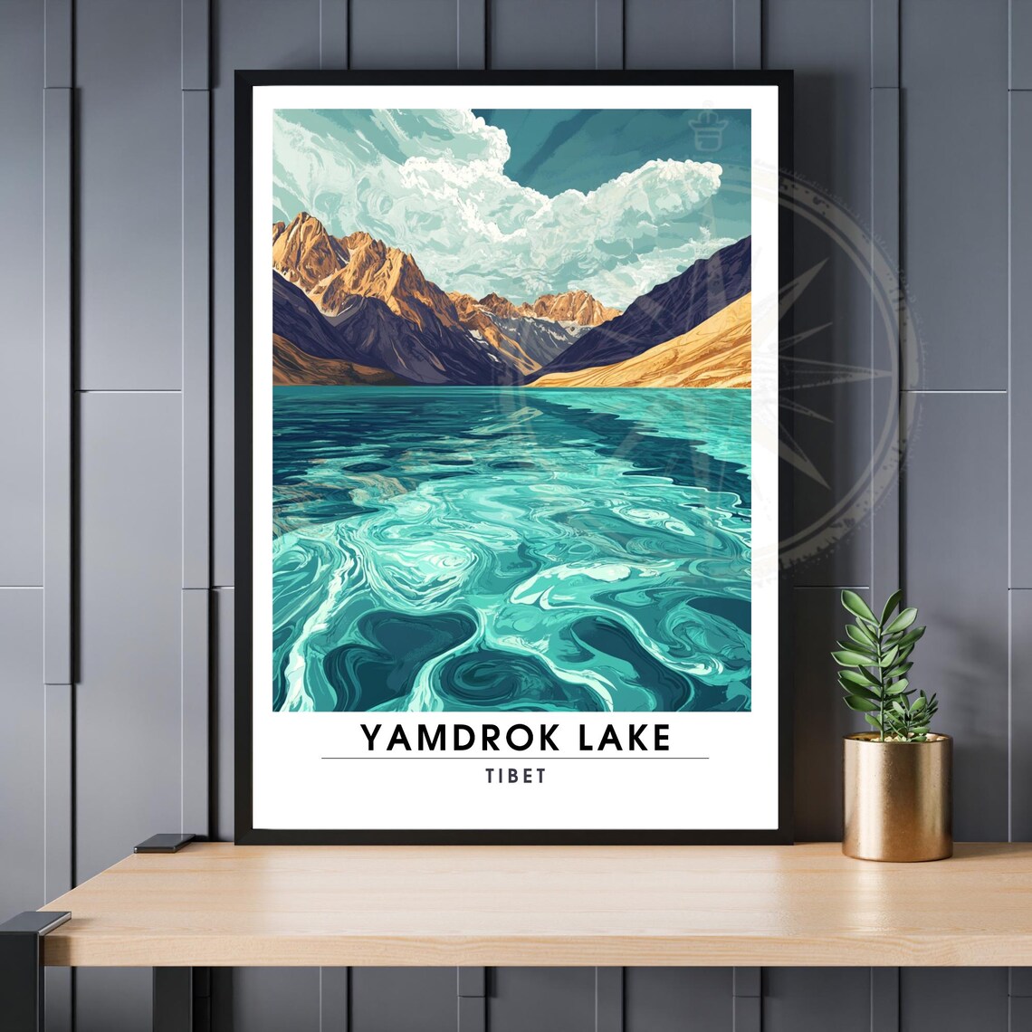 Yamdrok Lake Tibet Travel Poster Turquoise Himalayan Mountain Art