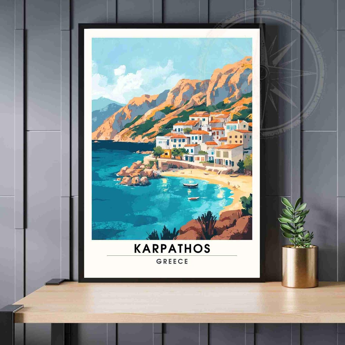 Karpathos Greece Coastal Village Beach Mediterranean Travel Poster