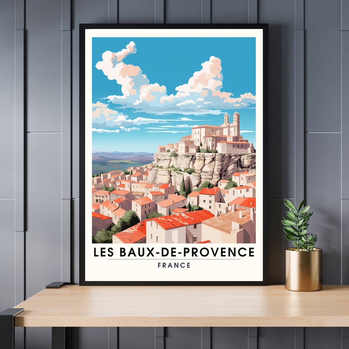 Les Baux de Provence France Vintage Hilltop Village Travel Poster