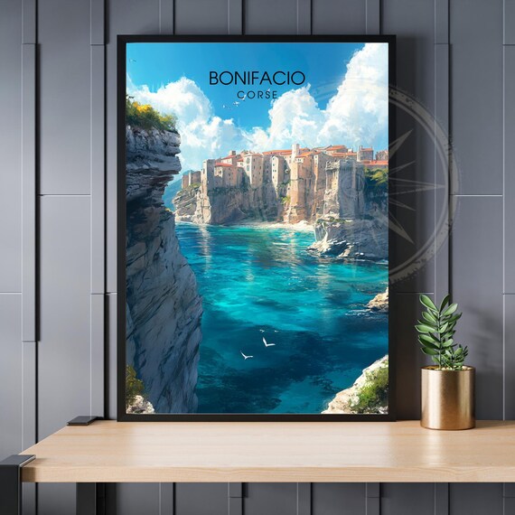 Bonifacio Corse Cliffside Old Town Turquoise Harbor Coast Poster