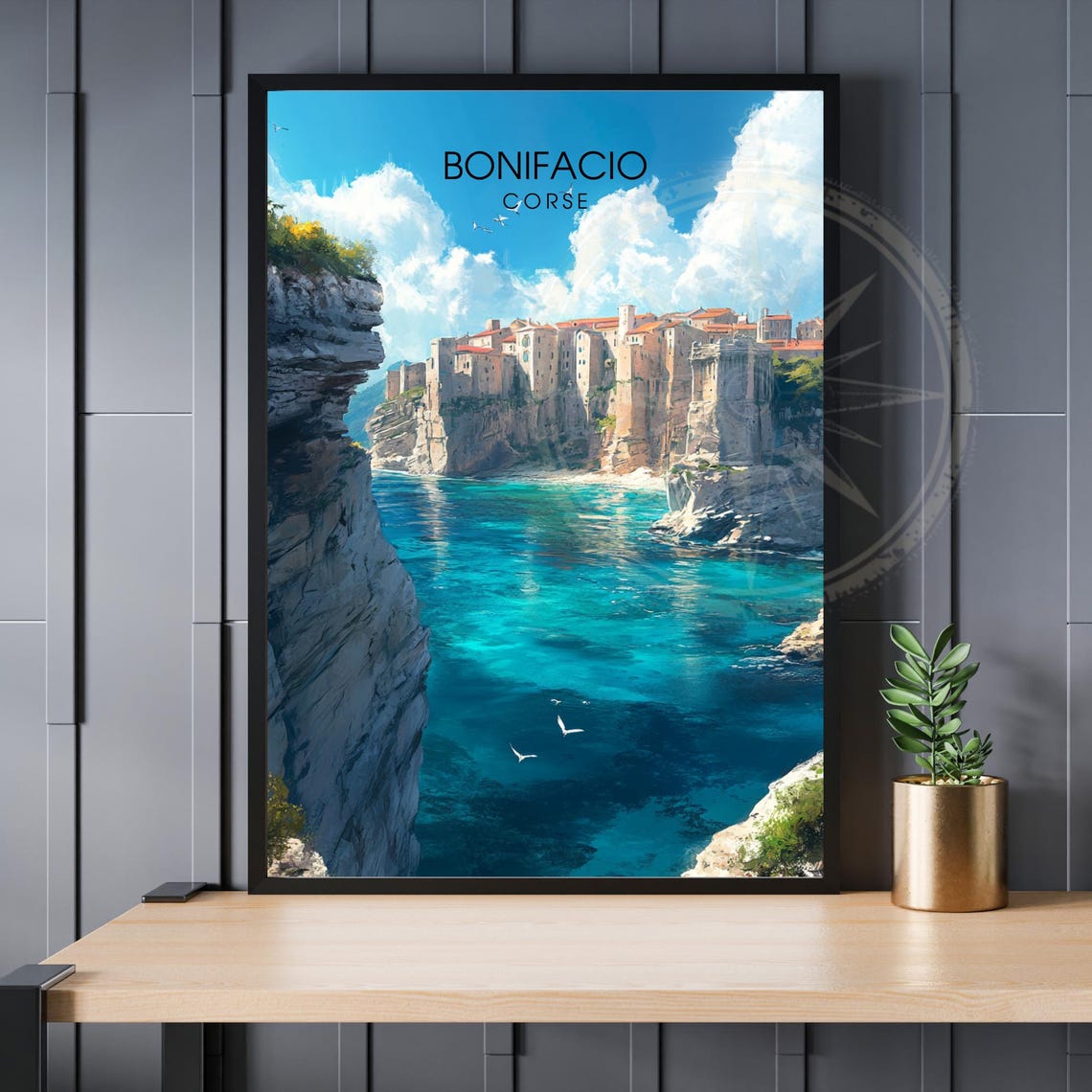 Bonifacio Corse Cliffside Old Town Turquoise Harbor Coast Poster