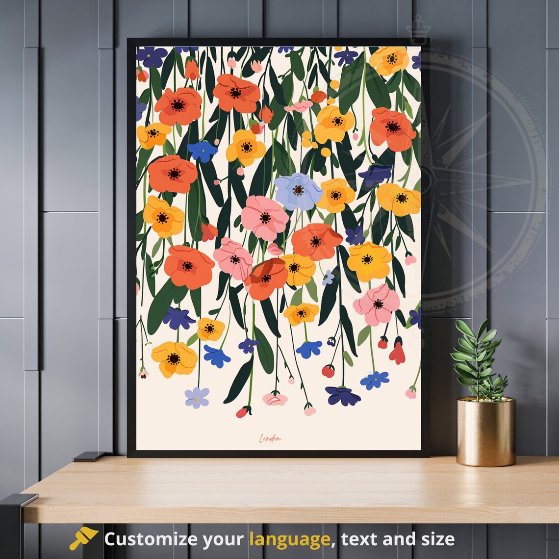 Colorful Hanging Wildflowers Cream Background Botanical Wall Art