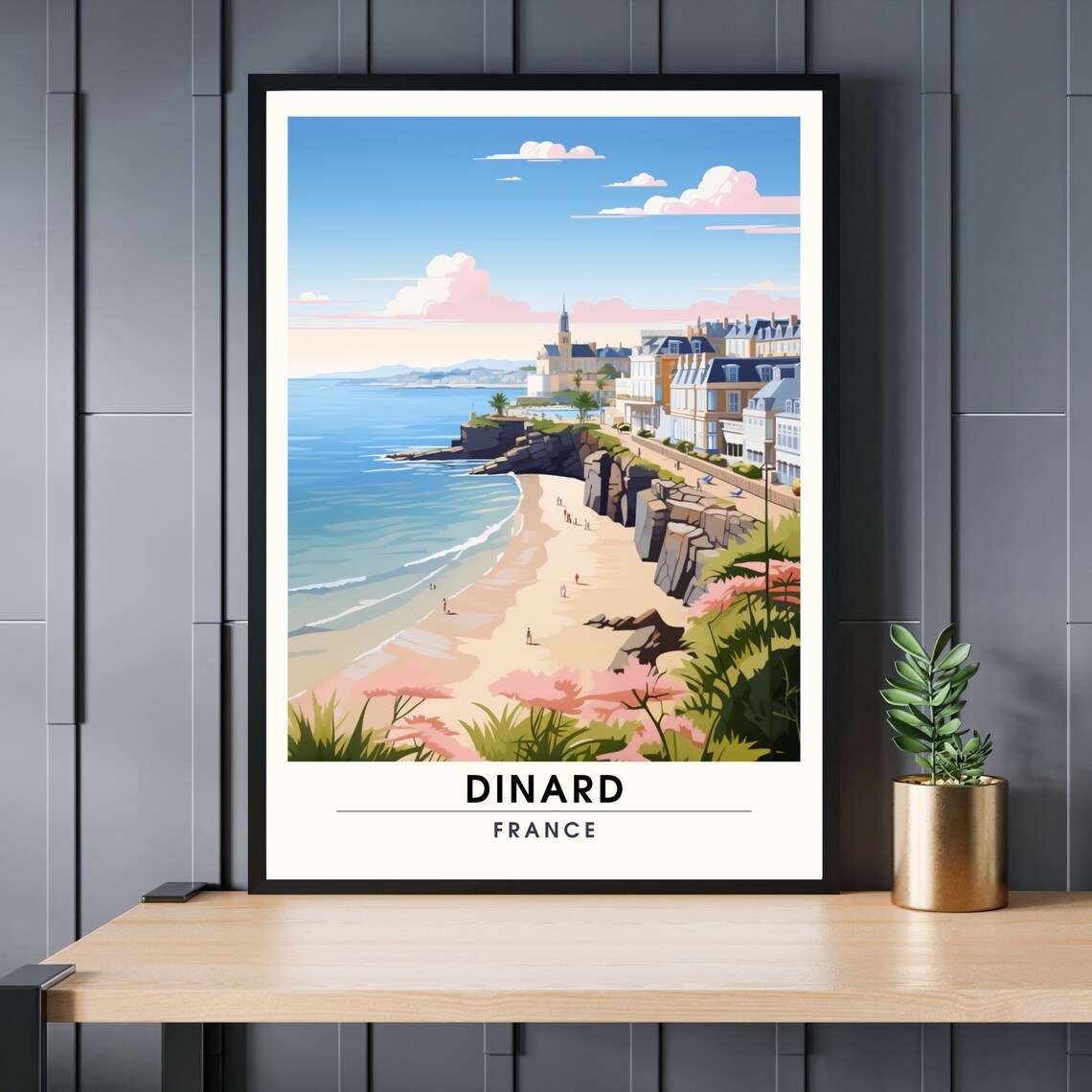 Dinard France Brittany Beach Cliffs Seaside Resort Travel Poster