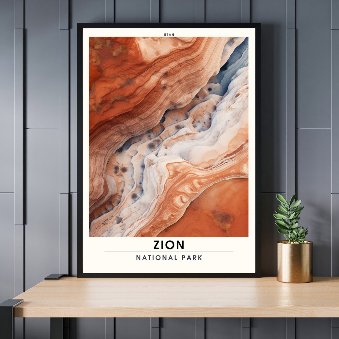 Zion National Park Utah Swirling Red Sandstone Rock Art Poster