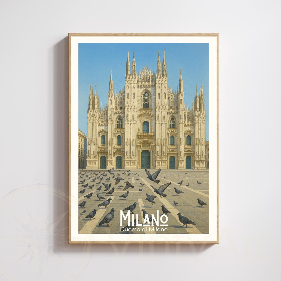 Duomo Di Milano Cathedral Pigeons Square Vintage Italy Travel Poster