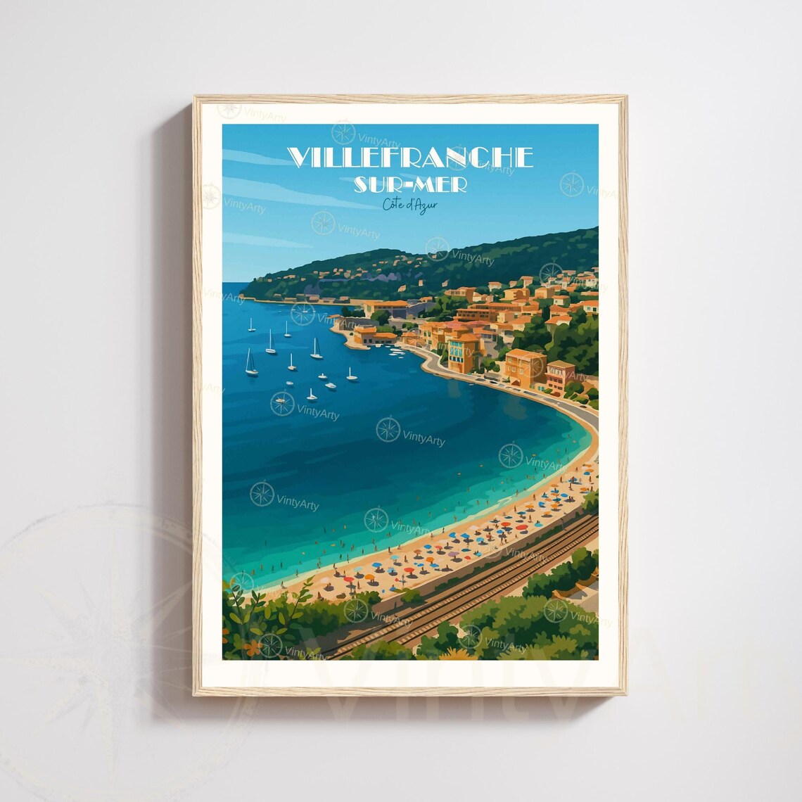 Villefranche sur-Mer Cote d'Azur Panoramic Bay Beach Town Art Poster
