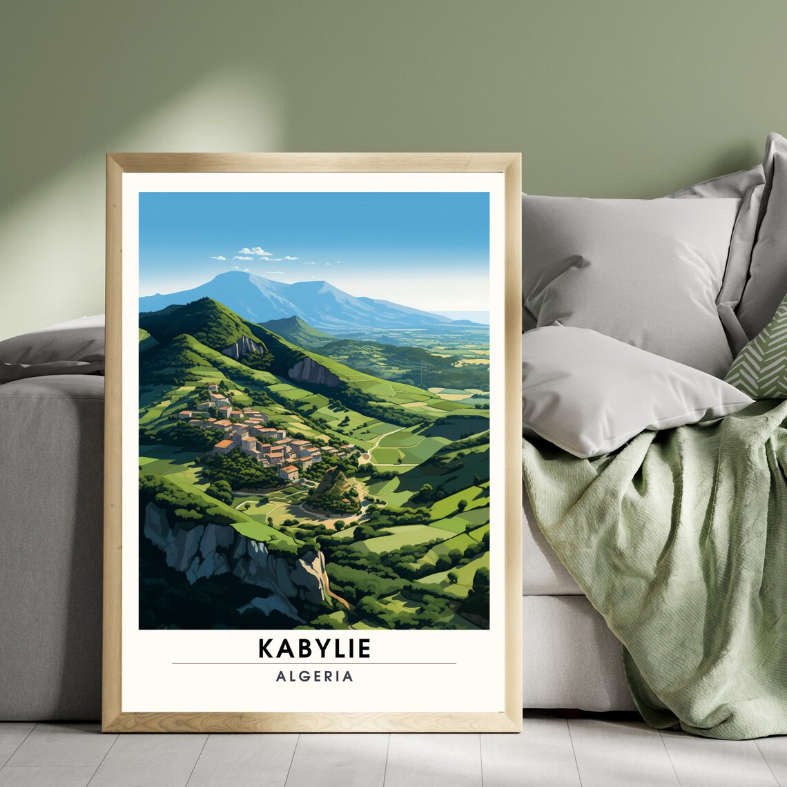 Kabylie Algeria Green Mountain Village Valley Landscape Travel Poster