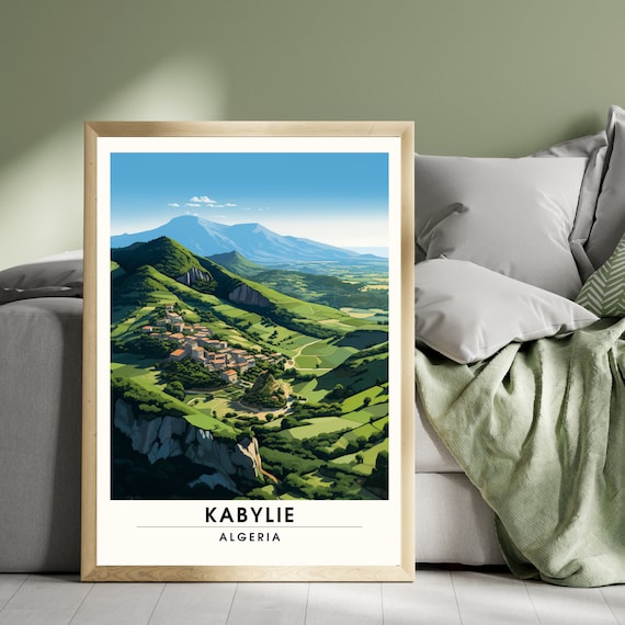 Kabylie Algeria Green Mountain Village Valley Landscape Travel Poster