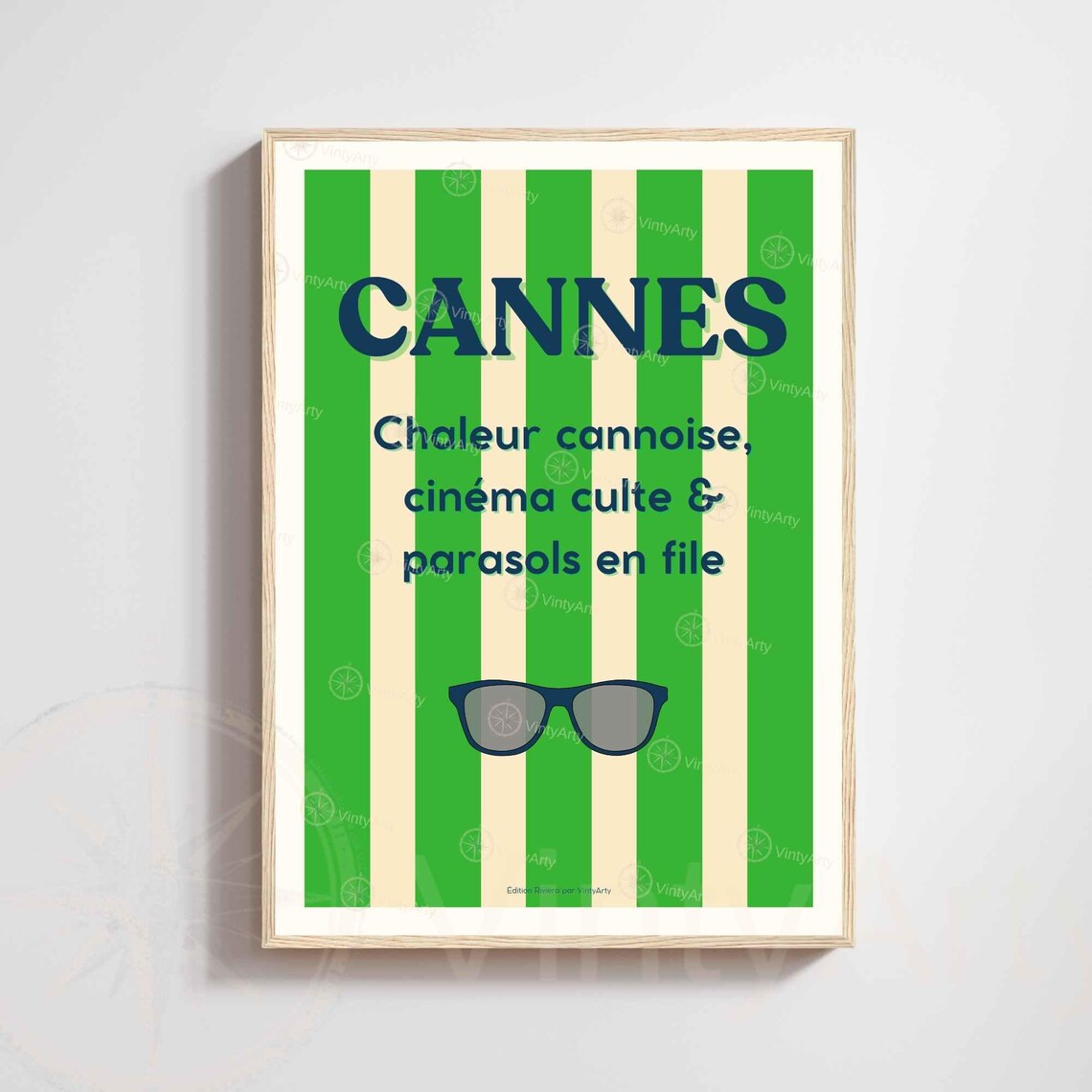 Cannes France Green Striped Typographic Summer Cinema Art Poster