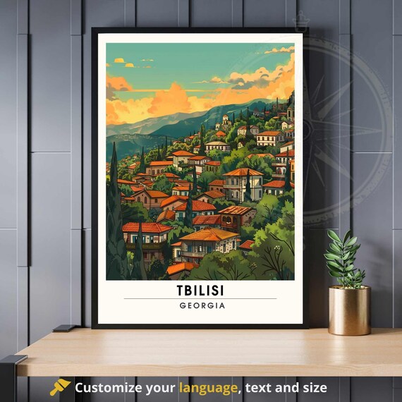 Tbilisi Georgia Old Town Hillside Terracotta Roofs Travel Poster