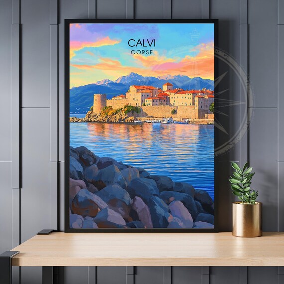 Calvi Corsica Citadel Sunset Over The Sea Illustration Travel Poster