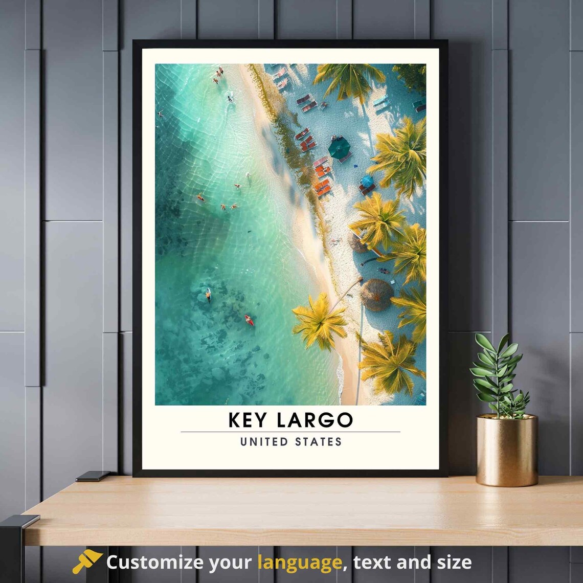 Key Largo Florida Aerial Beach Palm Trees Travel Souvenir Poster
