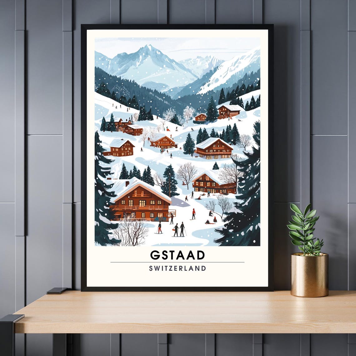 Gstaad Switzerland Alpine Ski Village Winter Adventure Travel Poster
