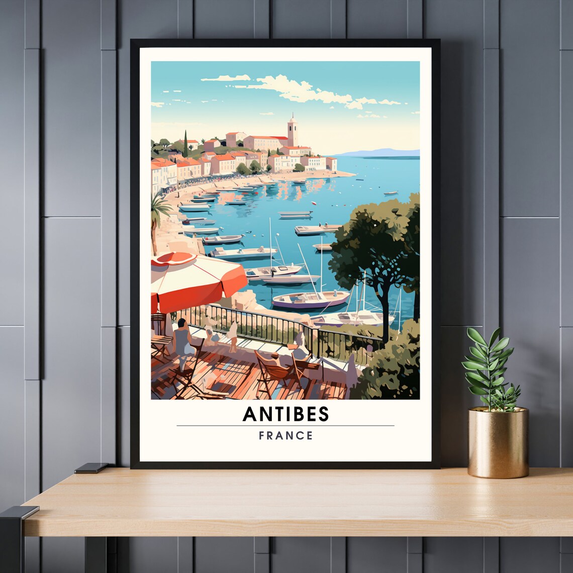 Antibes France Riviera Harbor Sailboats Vintage Travel Poster Art