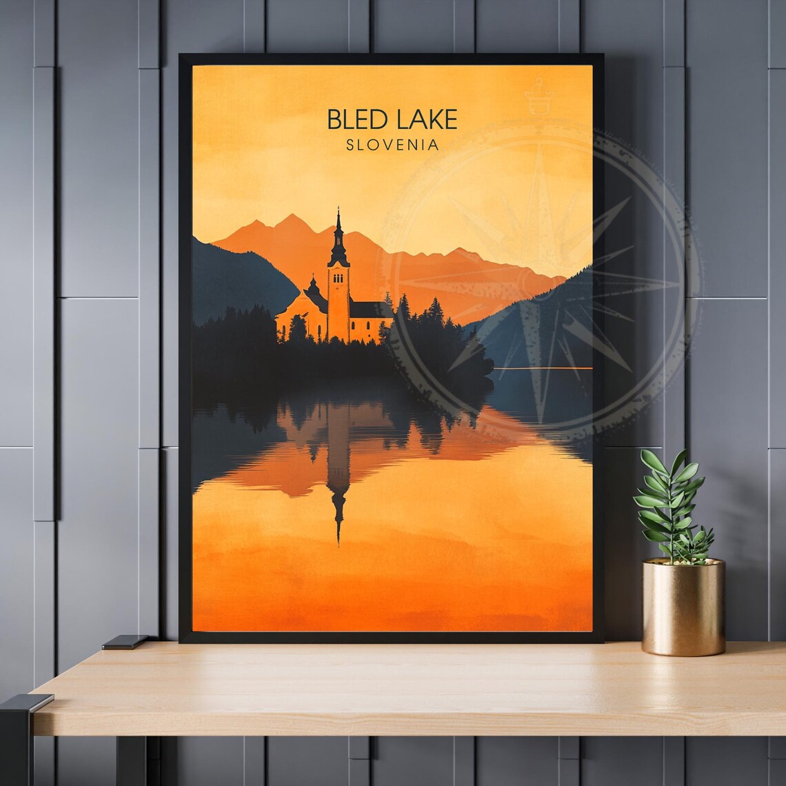 Bled Lake Slovenia Travel Poster Island Church Sunset Scene Art
