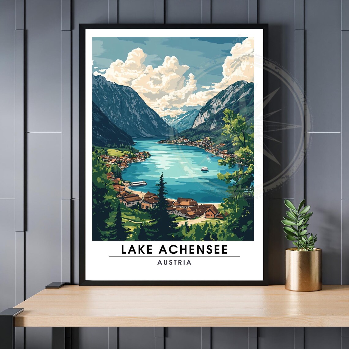 Lake Achensee Austria Lakeside Village Retro Travel Art Poster