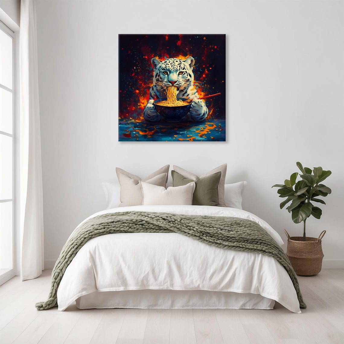 Snow Leopard Ramen Bowl Fiery Abstract Maximalist Animal Art Poster