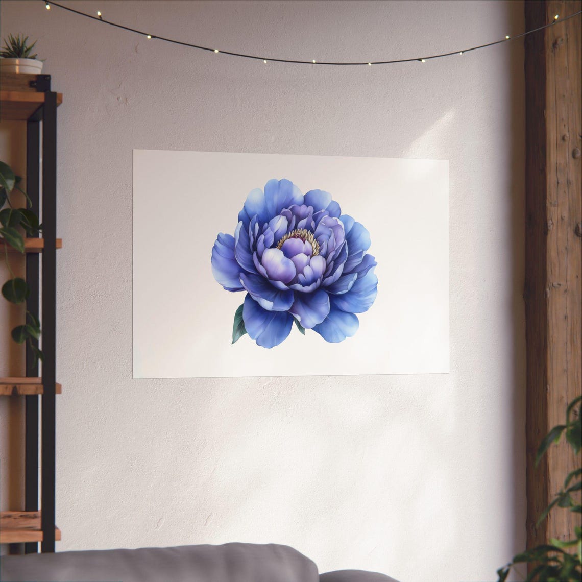 Blue Peony Watercolor Blossom White Background Floral Poster - Image 2