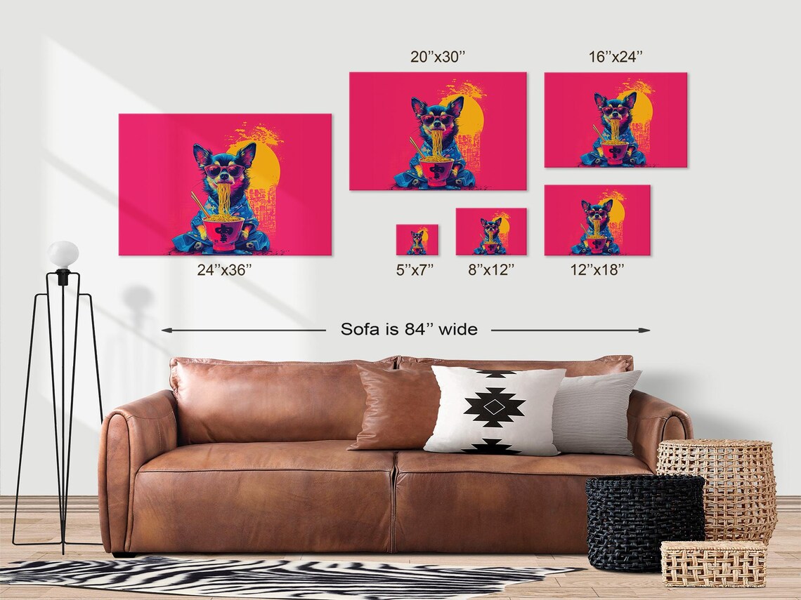 Chihuahua in Sunglasses Eating Ramen Neon Pink Pop Art Cool Dog Poster - Image 3