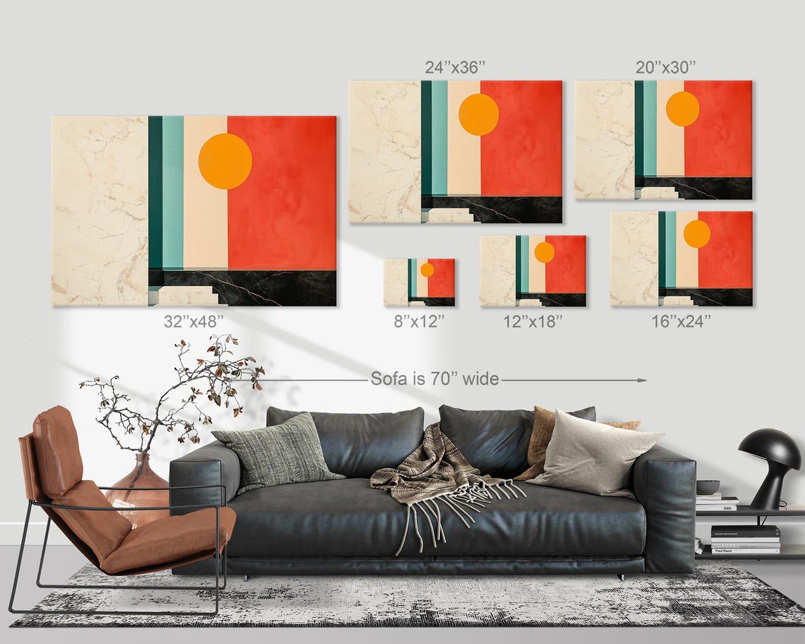Geometric Sun Stairs Coral Block Red Teal Modern Abstract Poster - Image 3
