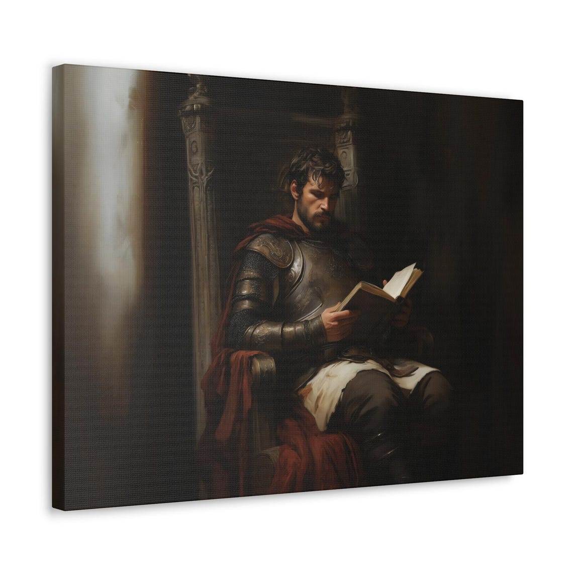 Roman Warrior Reading In A Dark Throne Room Moody History Wall Art - Image 3