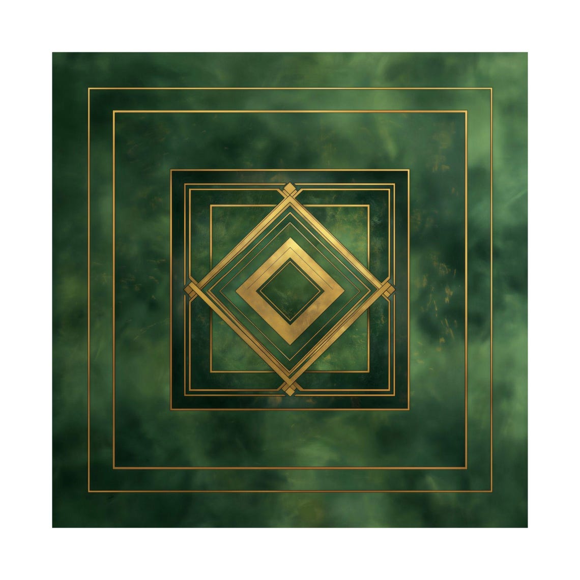 Green And Gold Geometric Art Deco Diamond Medallion Square Wall Art - Image 3