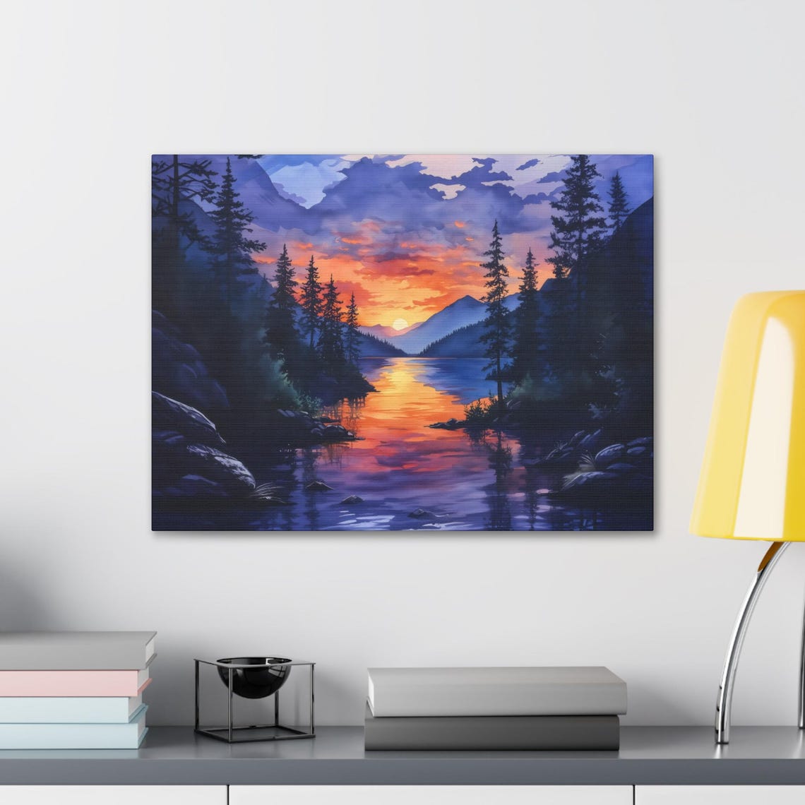 Lake Sunset Pattern Print Landscape Modern Painting Fantasy Nature Rustic Wall Print Airbnb Art Wall Decor - Image 2