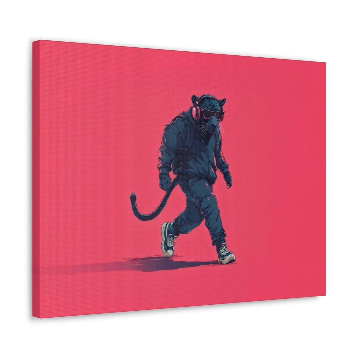 Hipster Panther Headphones Walking Neon Pink Animal Portrait Poster - Image 3