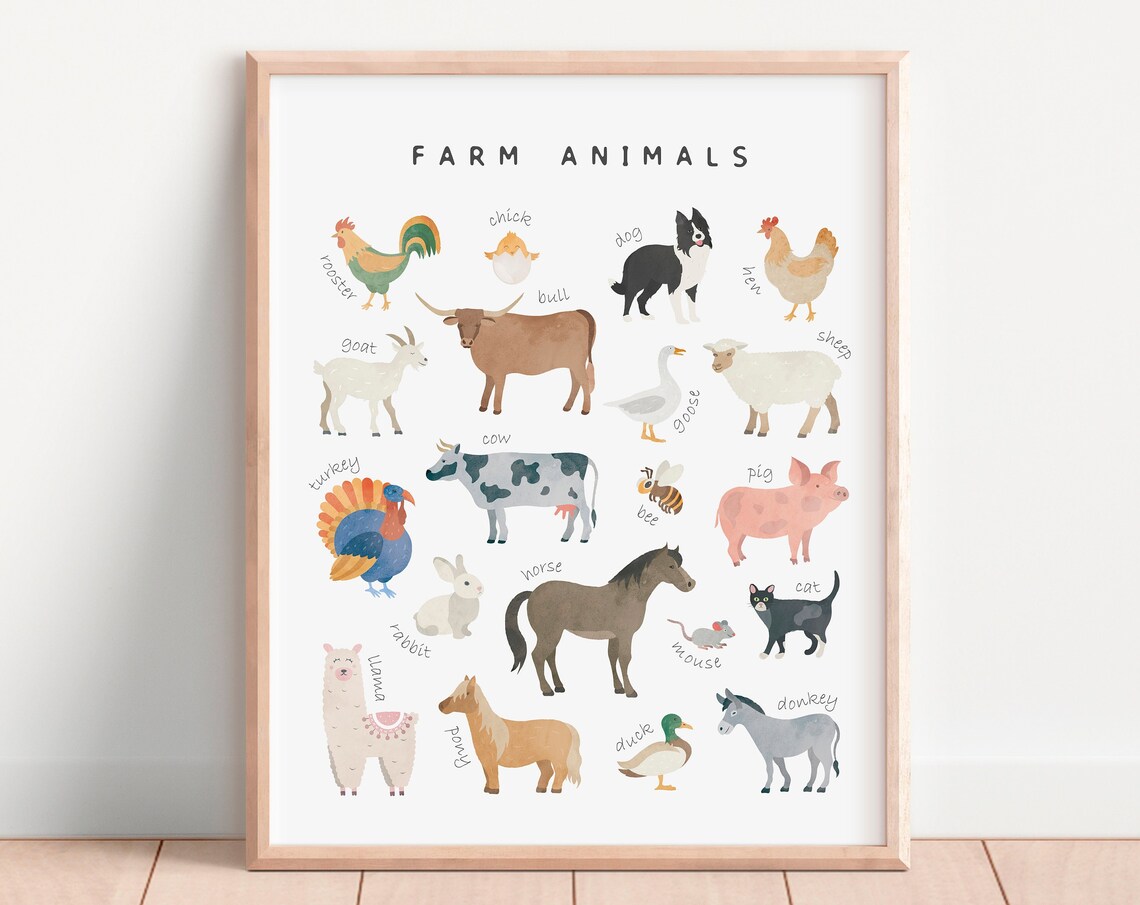Farm Animals Educational Poster, Nursery Playroom Decor - Image 4