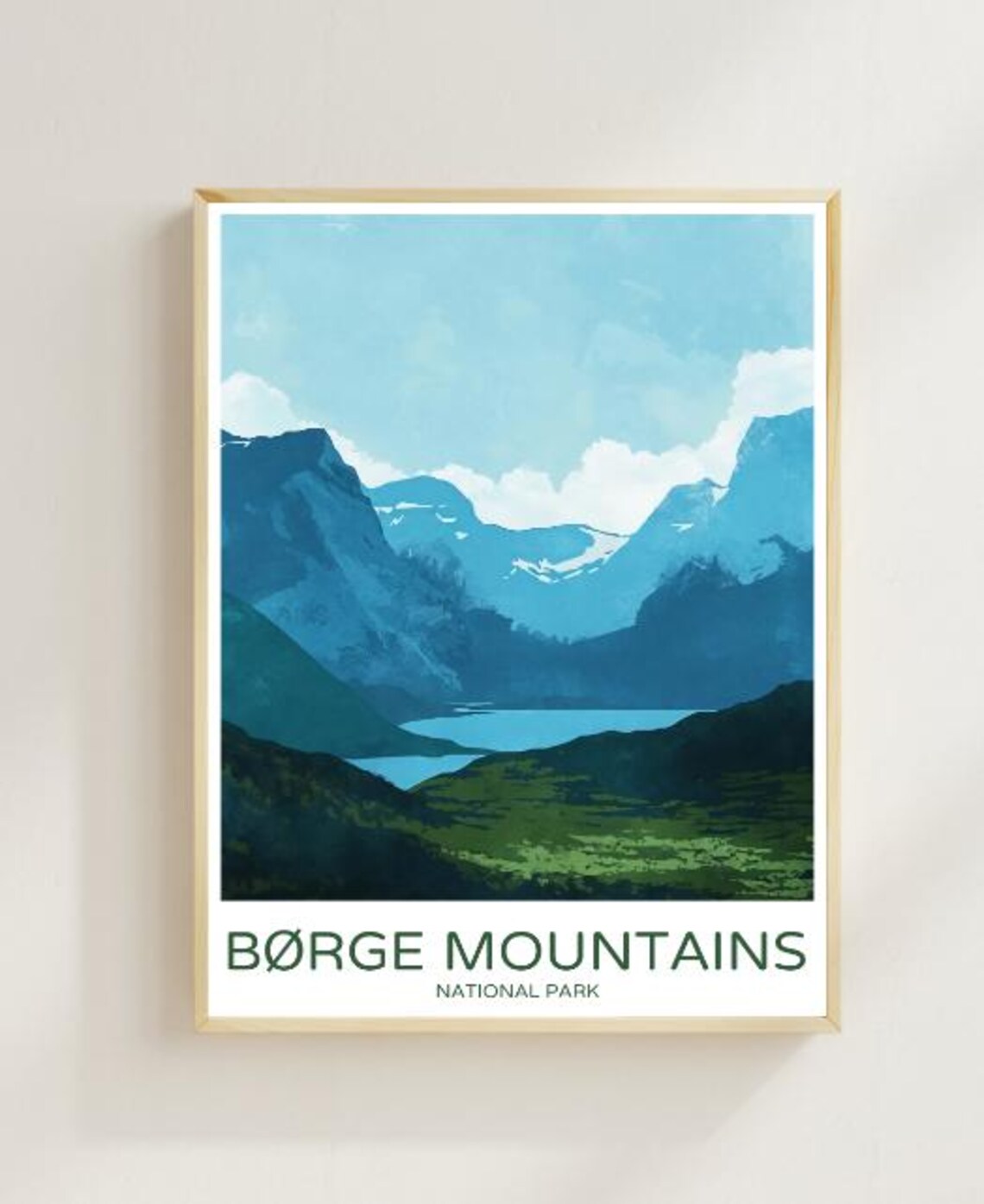 Borge Mountains Norway National Park Alpine Lake Retro Travel Poster