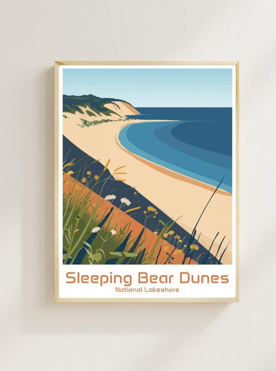 Sleeping Bear Dunes National Lakeshore Travel Posterlake Michigan Wall Art Sand Dunes Landscape Print Nature Decor Adventure Gift Home Art