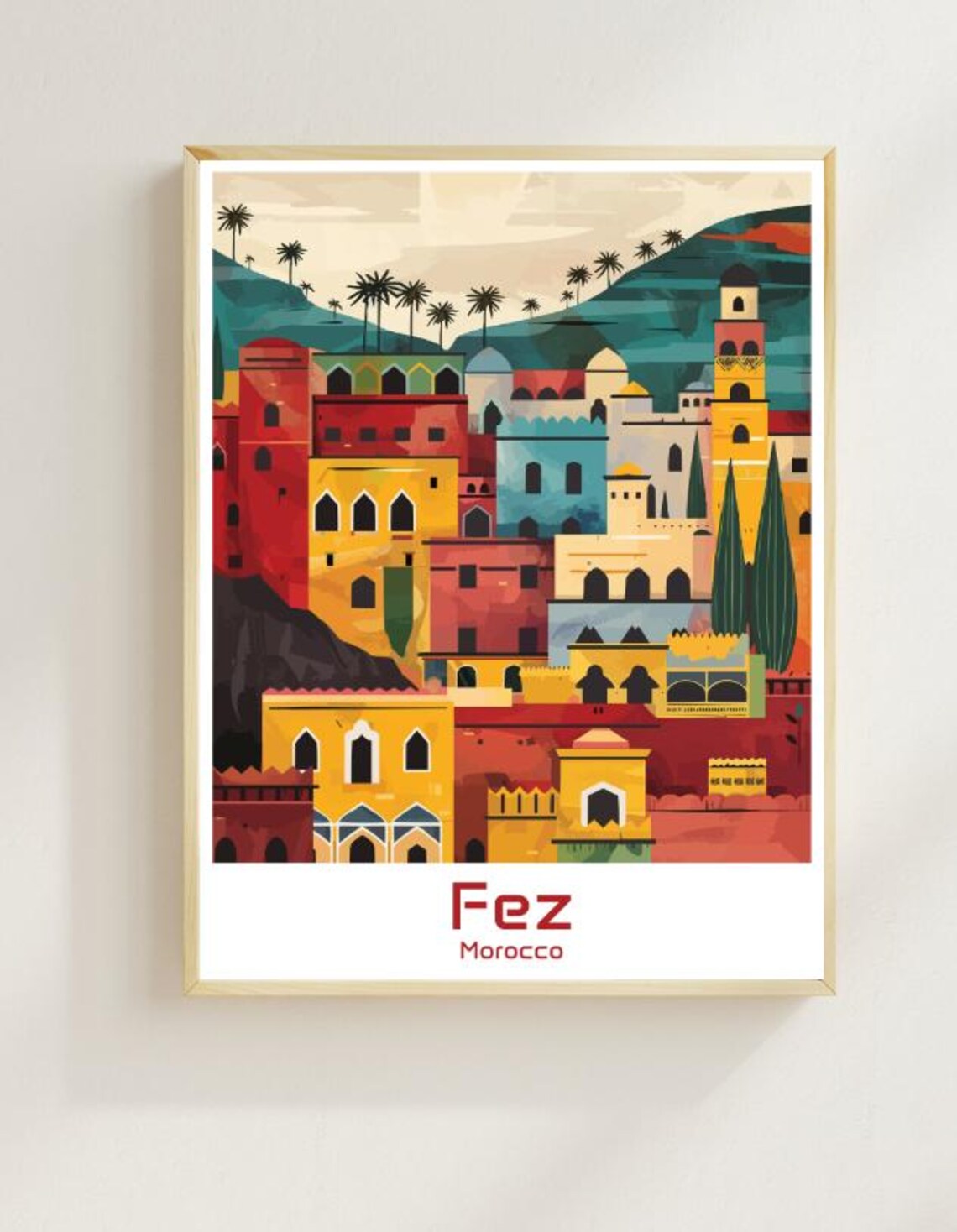 Fez Morocco Medina Colorful Old City Illustration Travel Poster