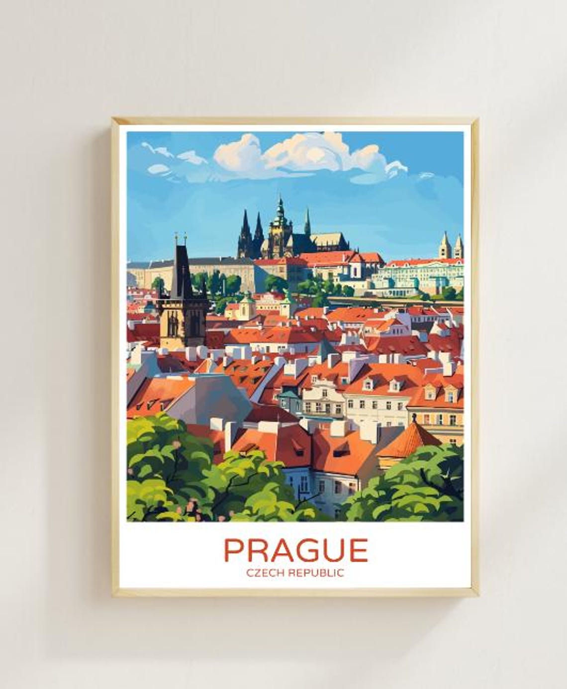 Prague Czech Republic Travel Poster With Old Town And Castle View
