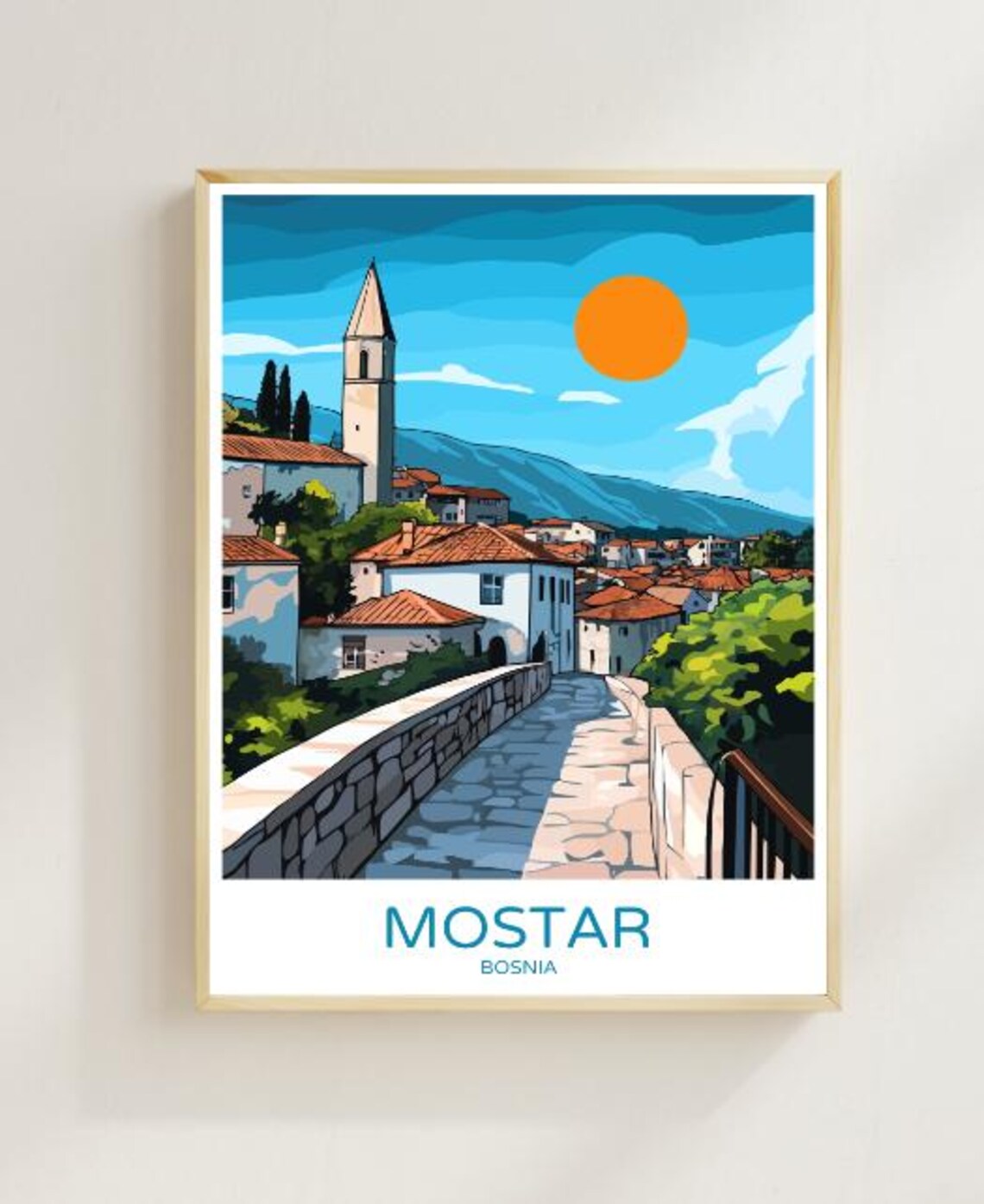 Mostar Bosnia Stari Most Bridge Old Town Balkan Travel Poster