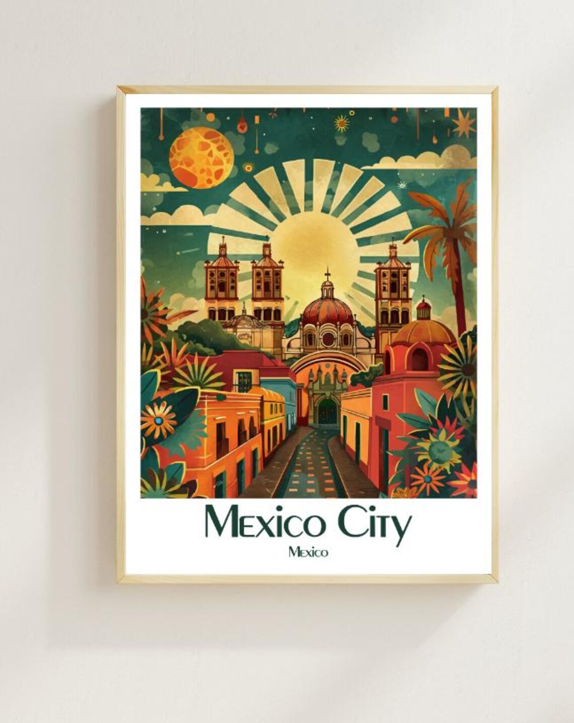 Colorful Mexico City Cathedral Street Under a Radiant Sun Poster