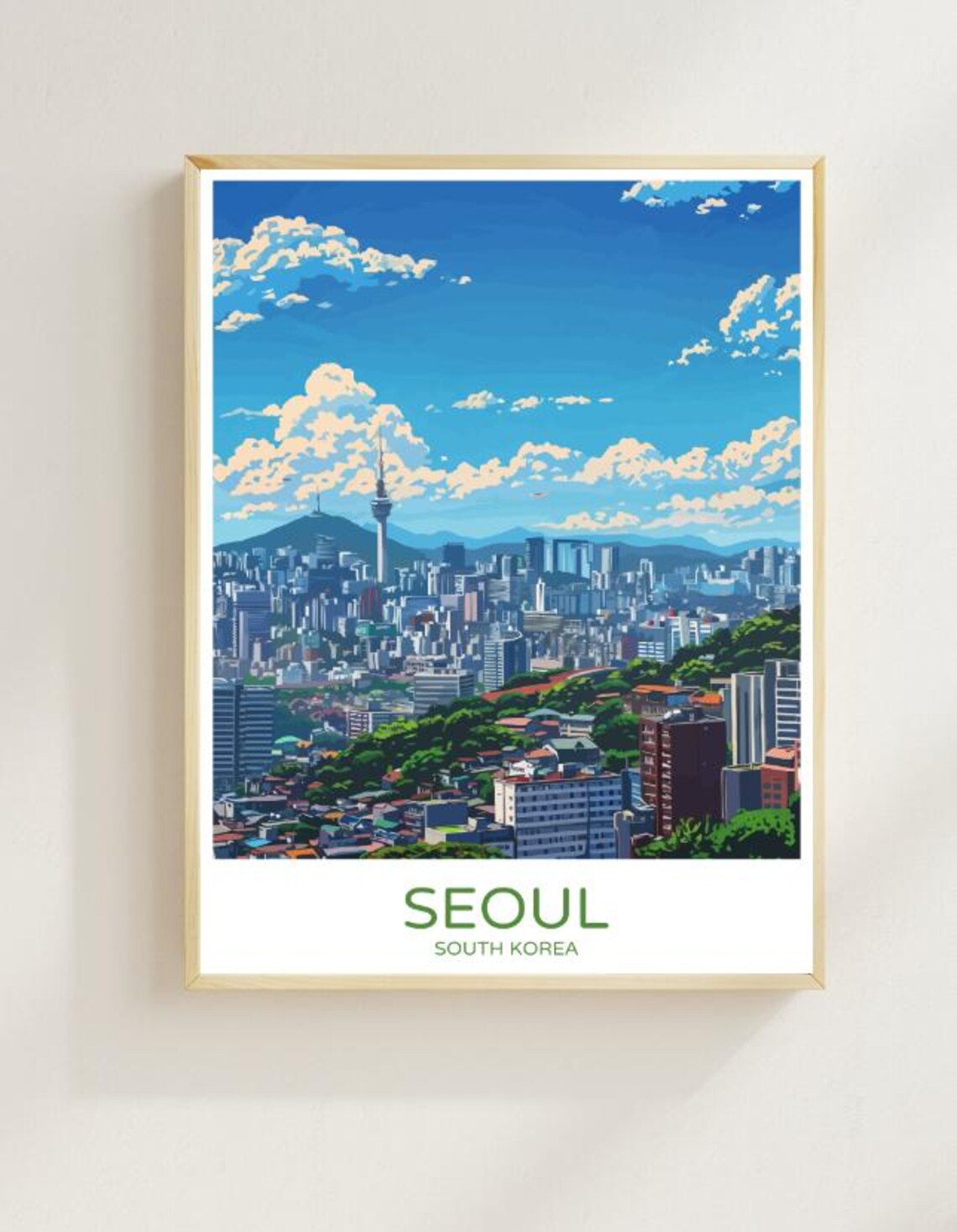 Seoul South Korea City Skyline Namsan Tower Travel Poster Gift Art