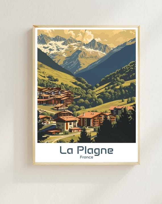 La Plagne Travel Poster Stunning French Alps Ski Resort Wall Art Snowy Mountain Landscape Print Winter Sports Decor France Travel Gift