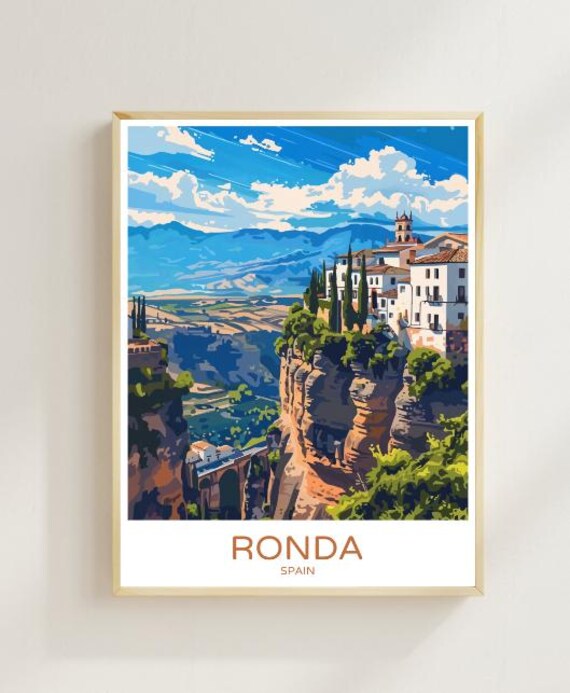 Ronda Spain Travel Poster Cliffside Town Gorge Bridge View Decor