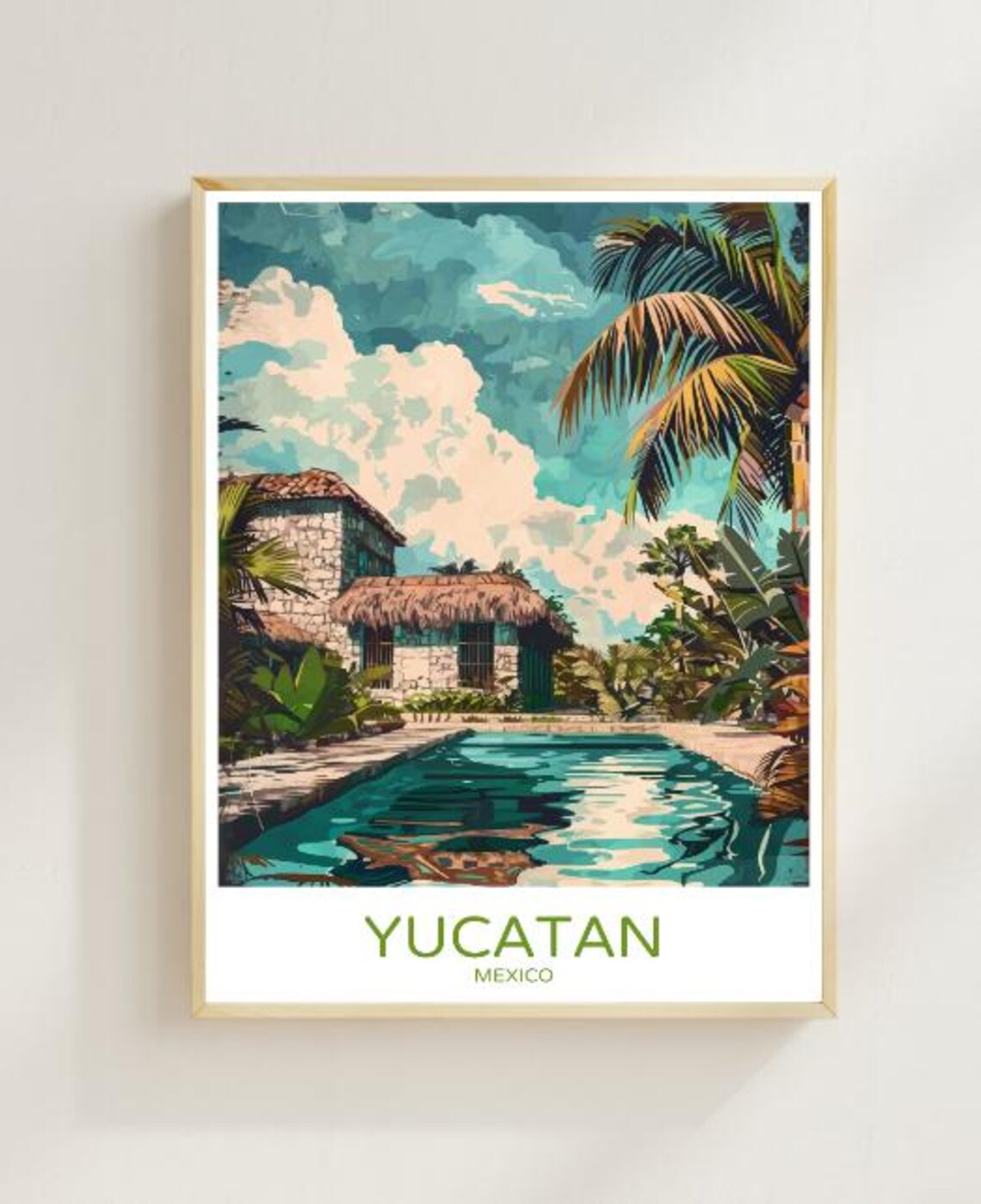Yucatan Mexico Hacienda Pool Palm Trees Tropical Hideaway Travel Poster